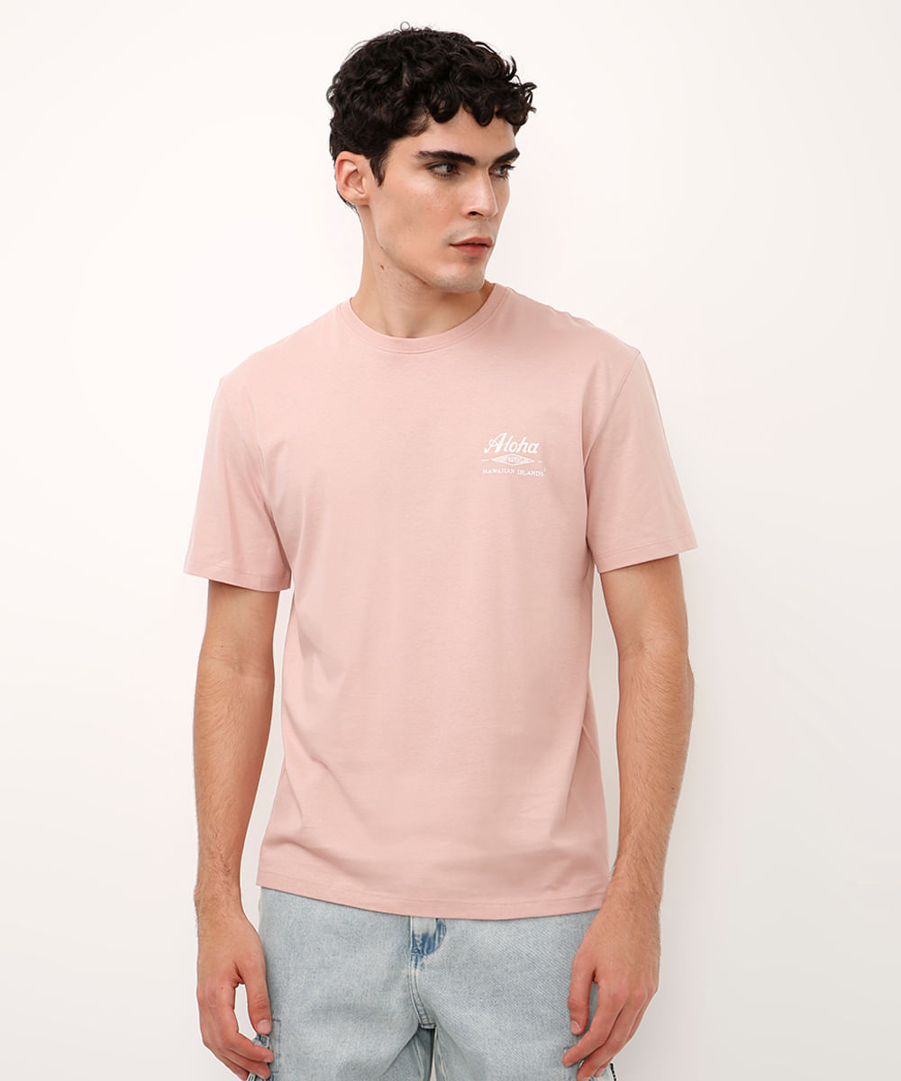 camiseta de algodão manga curta aloha rosa