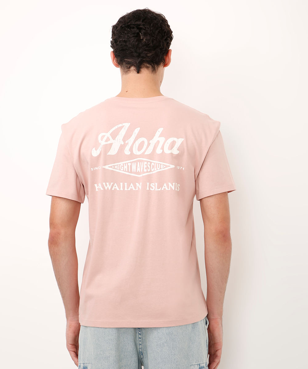 camiseta de algodão manga curta aloha rosa