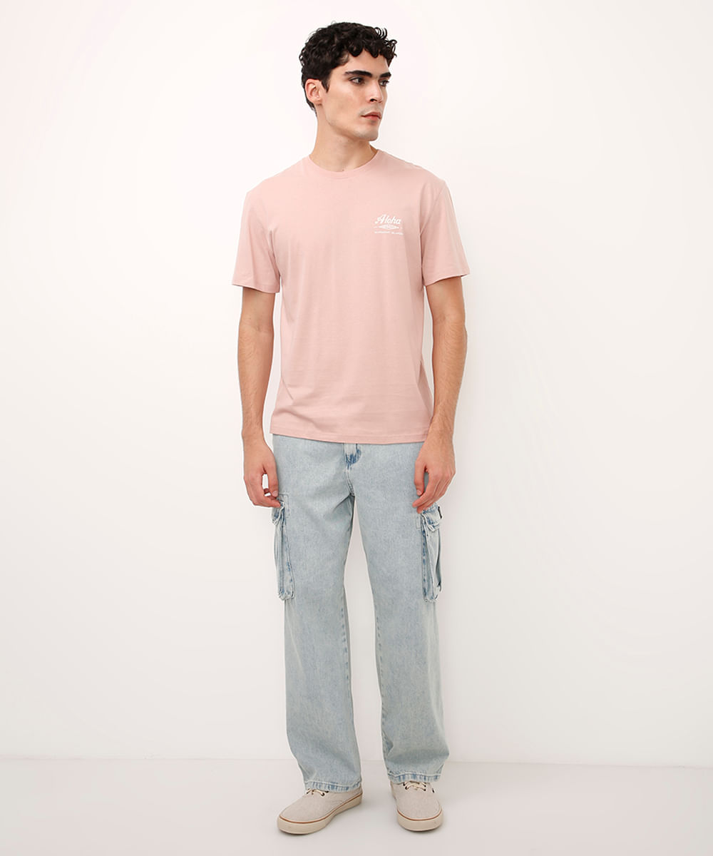 camiseta de algodão manga curta aloha rosa