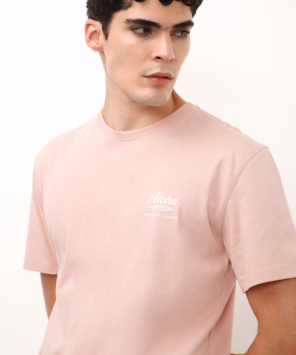 camiseta de algodão manga curta aloha rosa