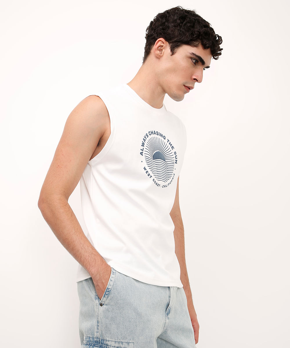 regata machão de algodão always chasing the sun off white