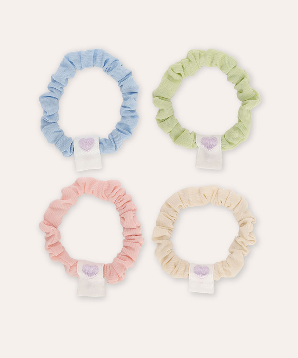 kit de 4 elásticos de cabelo infantis scrunchie colorido