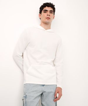 blusa manga longa com capuz texturizada off white
