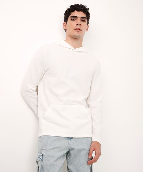 blusa manga longa com capuz texturizada off white