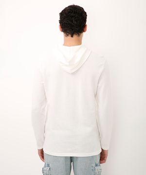 blusa manga longa com capuz texturizada off white