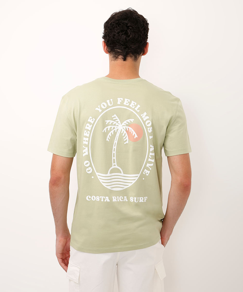 camiseta de algodão manga curta coqueiro verde