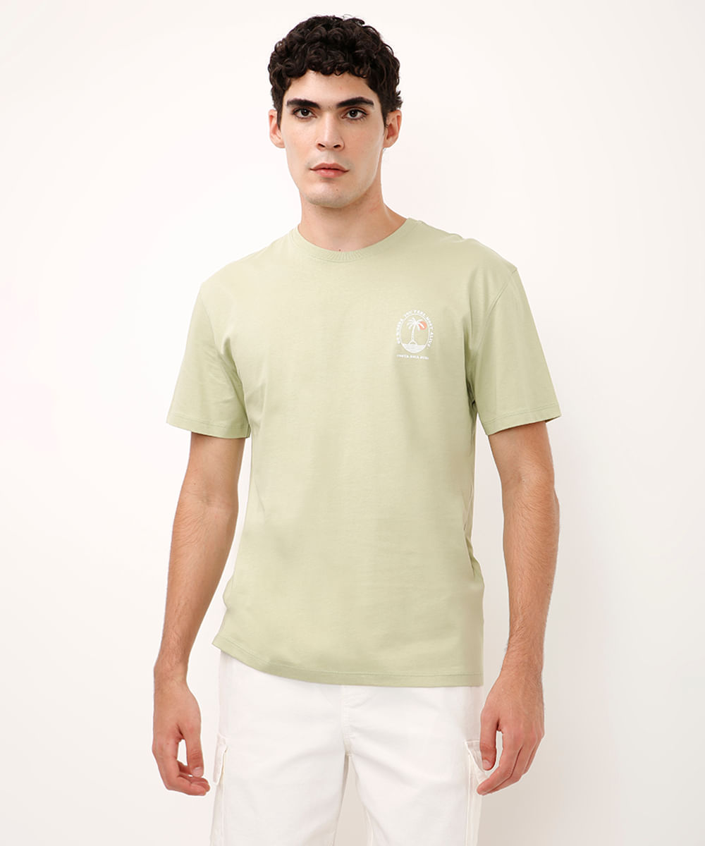 camiseta de algodão manga curta coqueiro verde