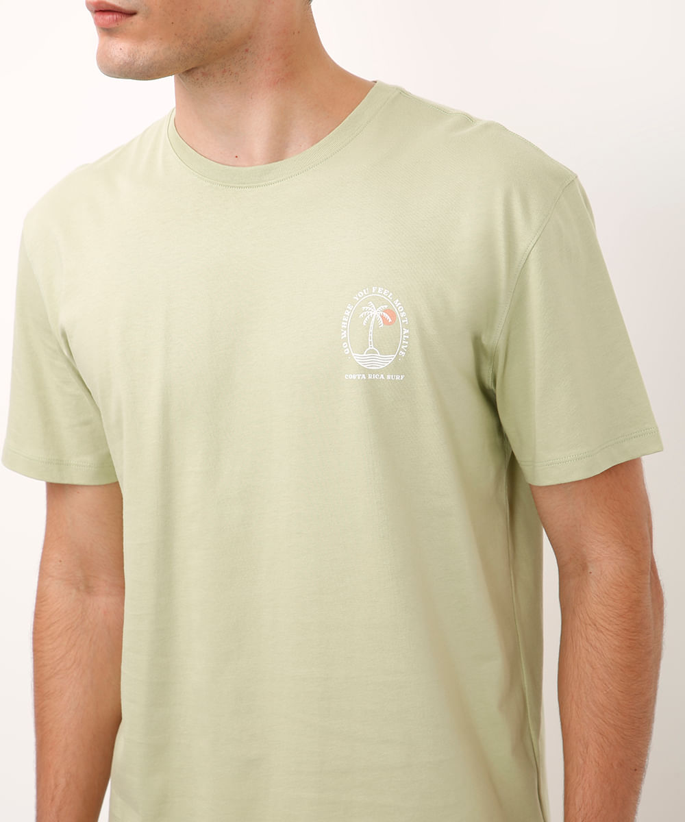 camiseta de algodão manga curta coqueiro verde
