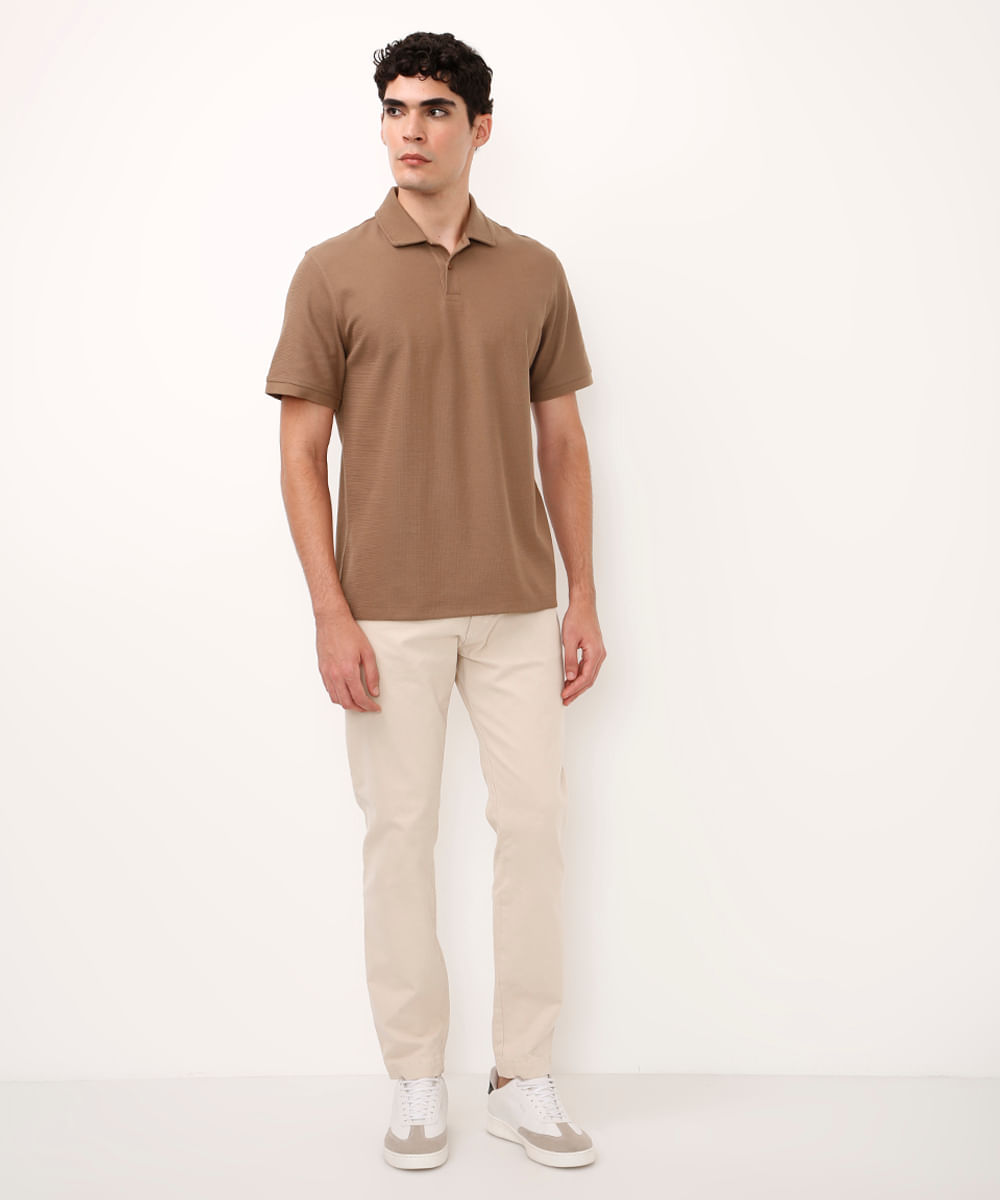 polo comfort de algodão peruano texturizada marrom