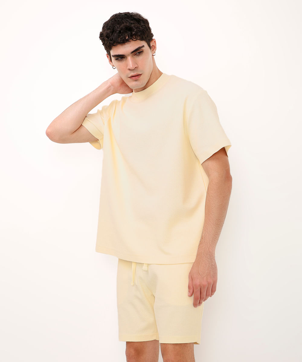 camiseta de algodão texturizada off white