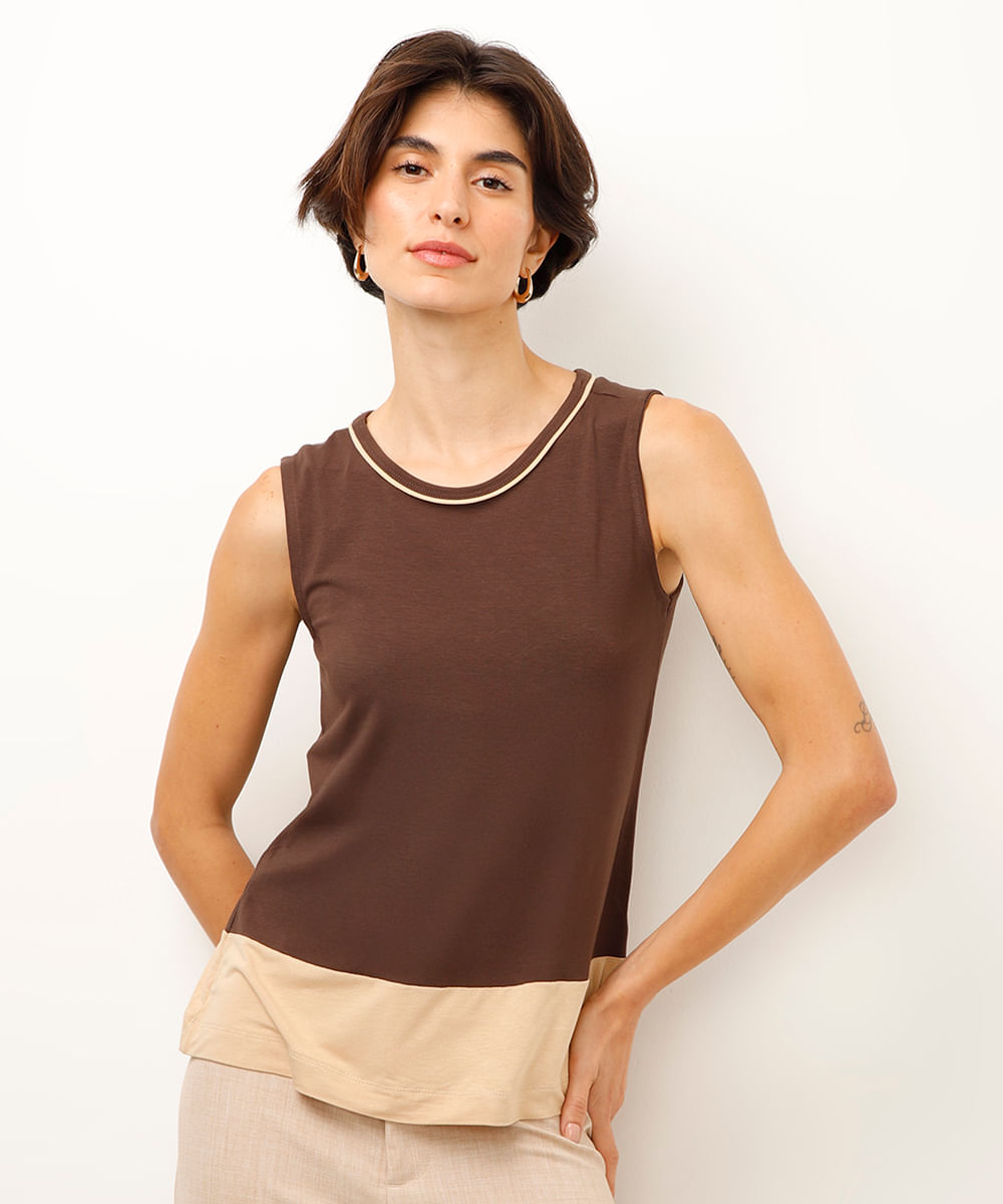 regata de viscose com recorte marrom