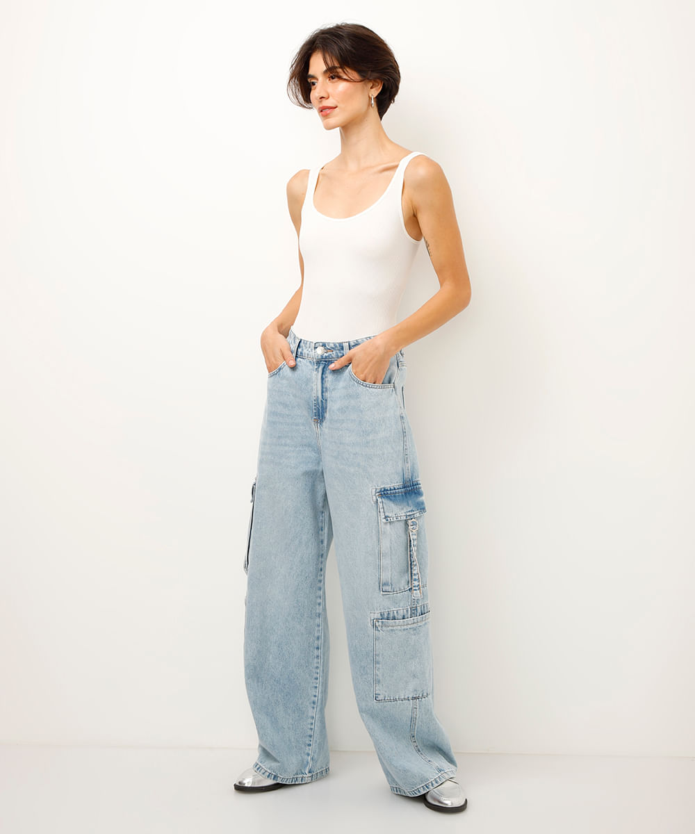 body básico de poliamida canelado off white