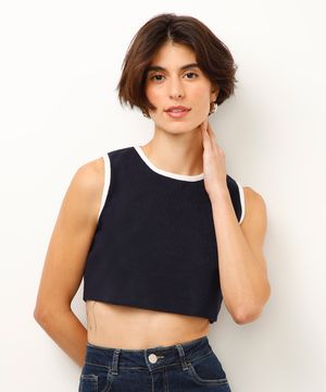 cropped de tricot azul