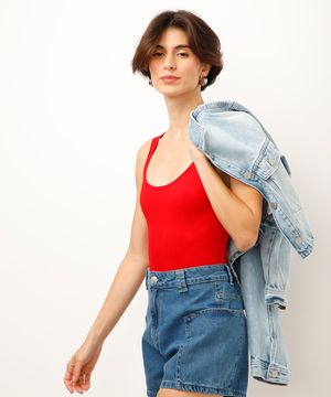 body básico de poliamida canelado vermelho