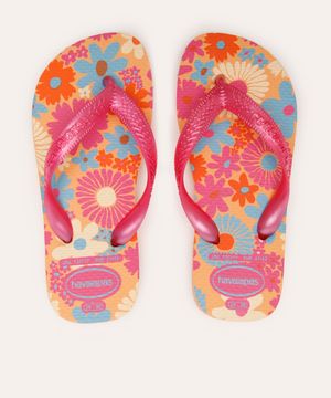 chinelo havaianas infantil floral laranja