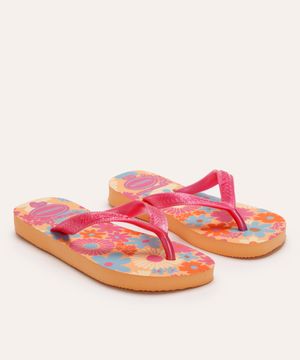 chinelo havaianas infantil floral laranja