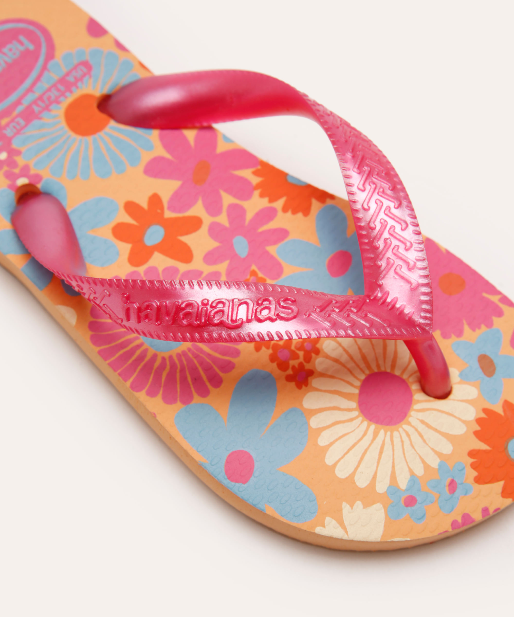 chinelo havaianas infantil floral laranja