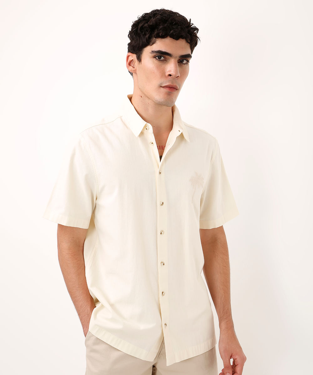 camisa de algodão com bordado off white