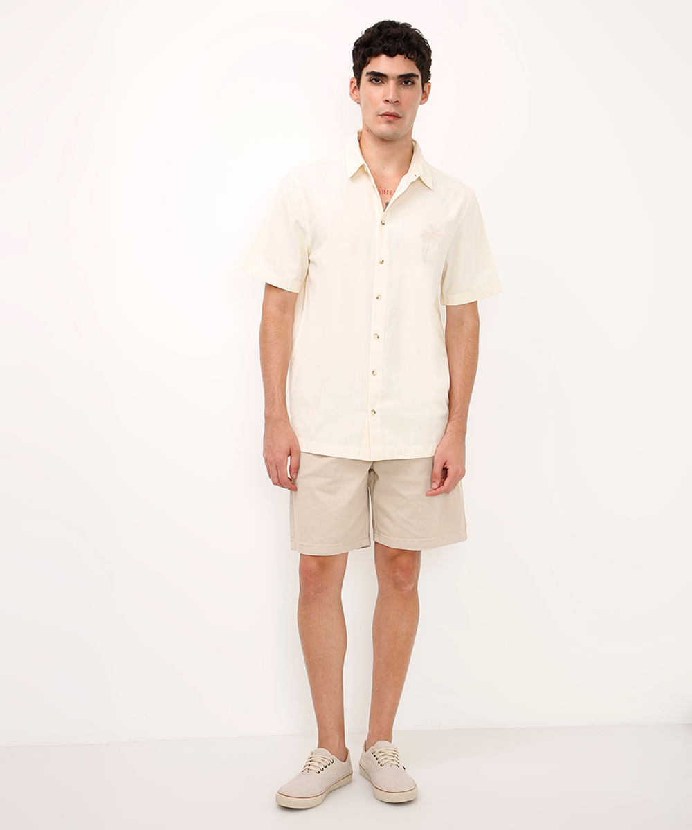 camisa de algodão com bordado off white