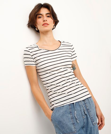 blusa básica de algodão listrada off white