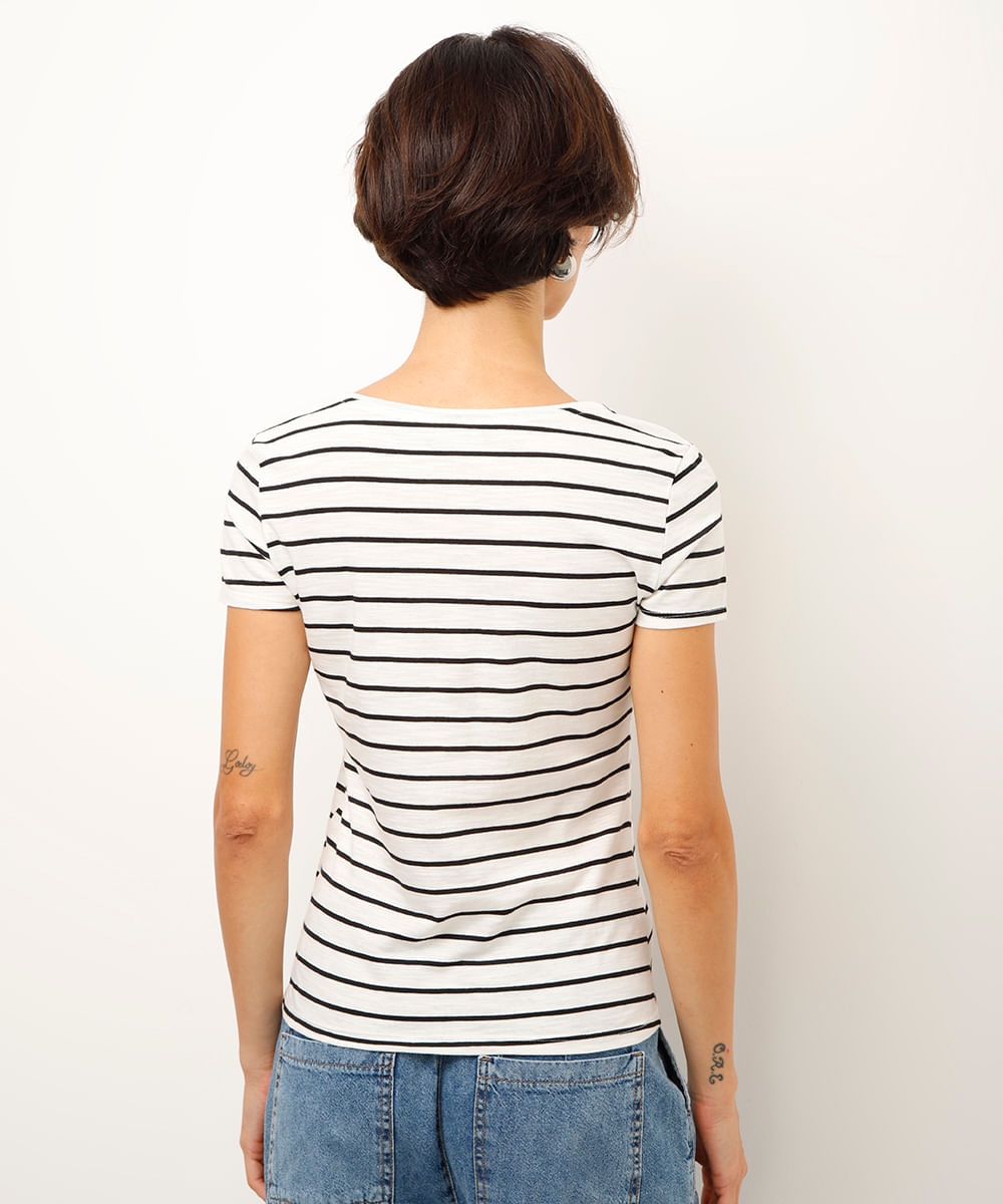 blusa básica de algodão listrada off white