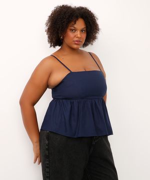 bata com linho alça fina plus size mindset azul