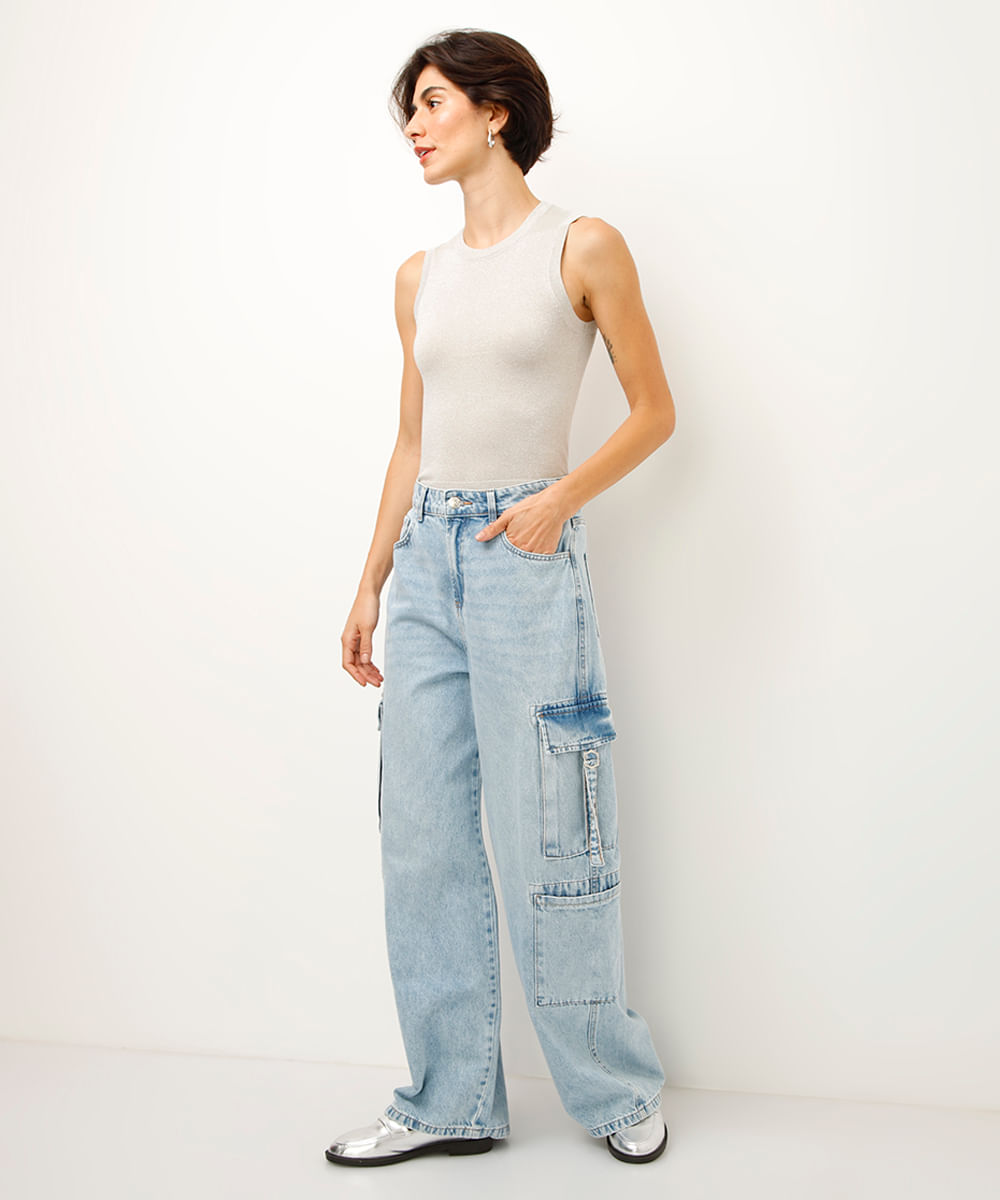 regata de tricot com lurex prateada