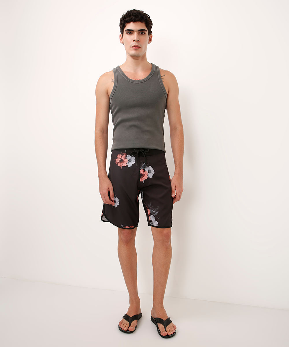 short boardshort floral preto