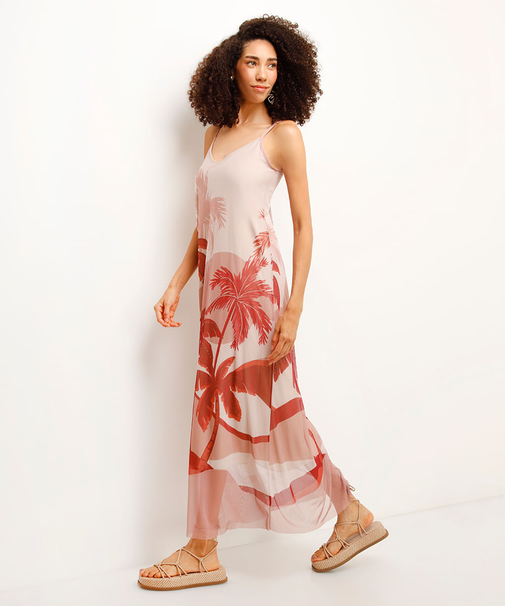 vestido longo de tule folhagens off white