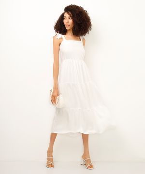 vestido midi de viscose marias off white