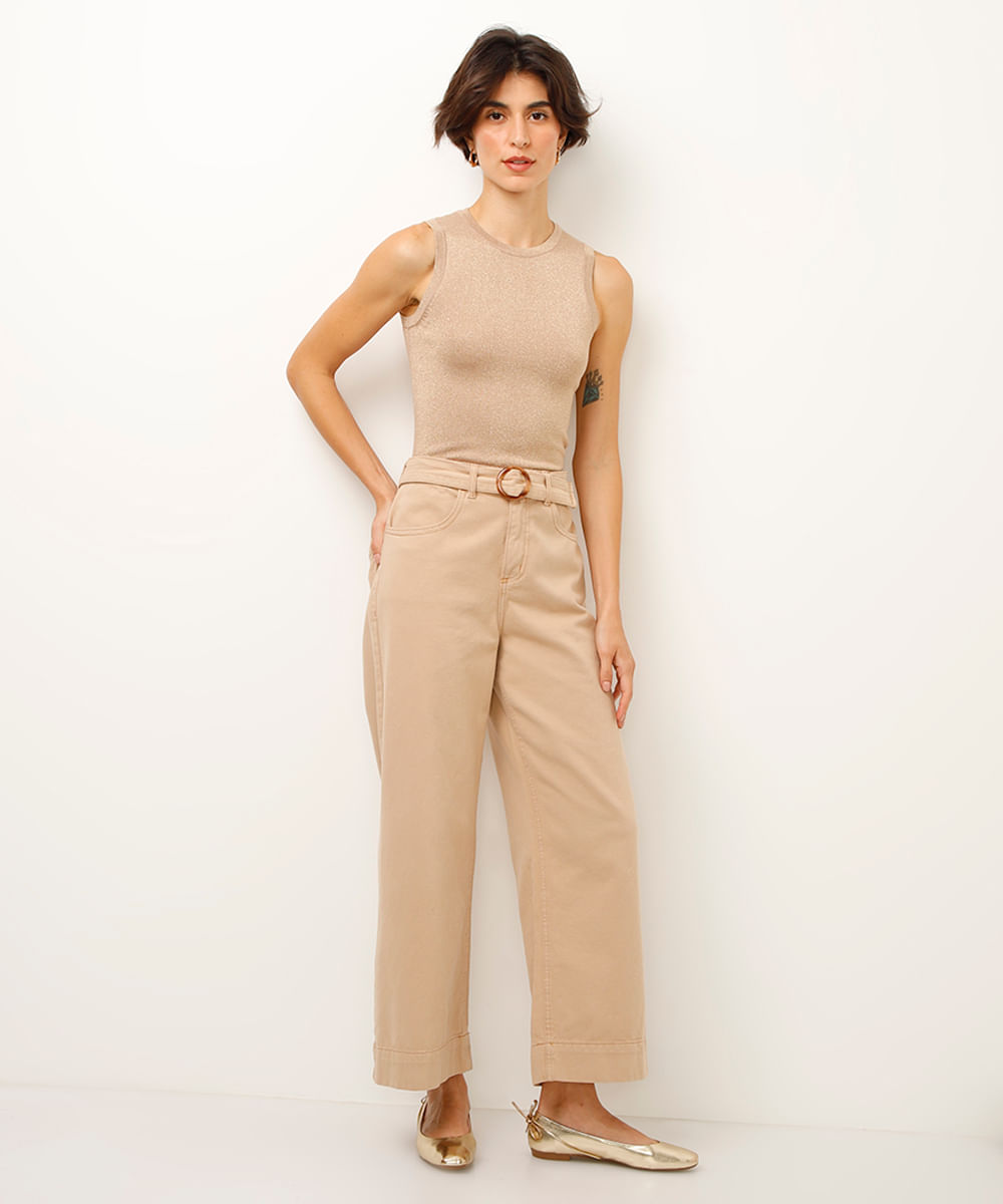 regata de tricot com lurex dourada