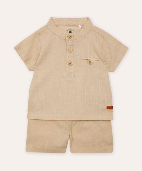 conjunto curto infantil de algodão bege