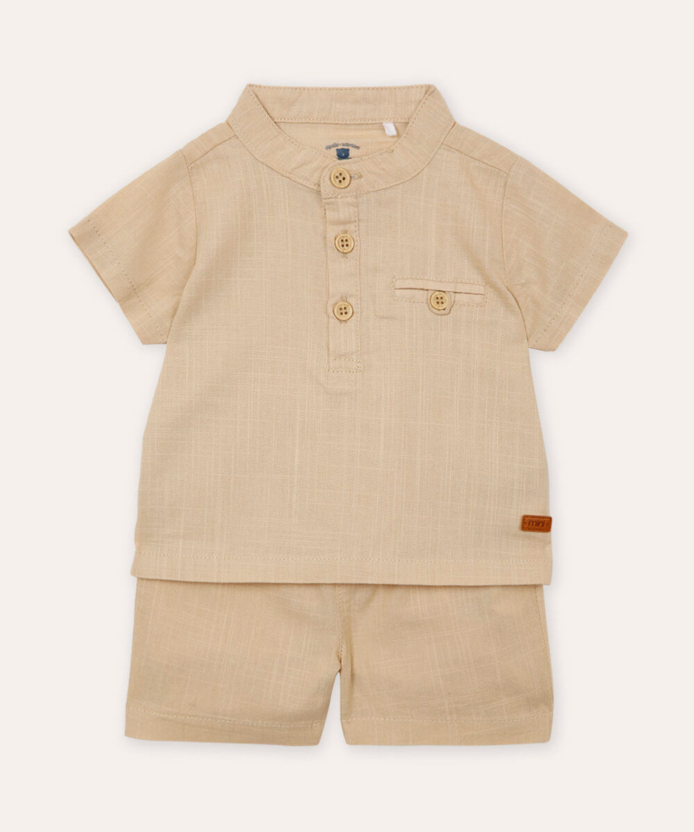conjunto curto infantil de algodão bege