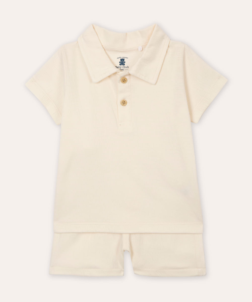 conjunto infantil curto de algodão texturizado bege