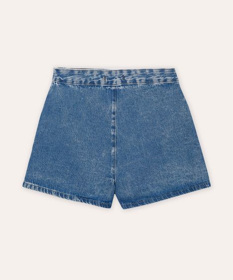 short saia jeans juvenil com fenda azul