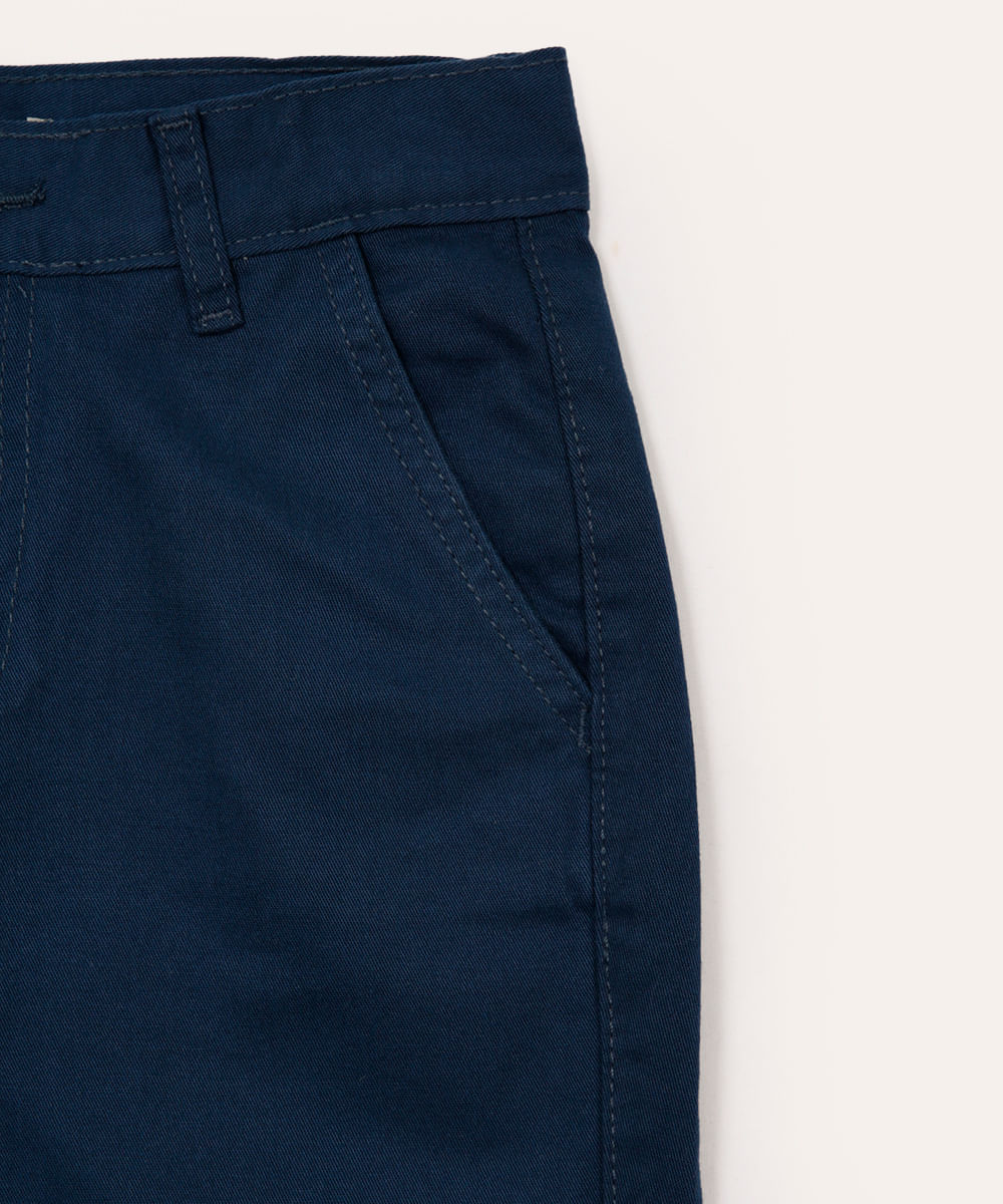 bermuda de sarja infantil bolso chino azul