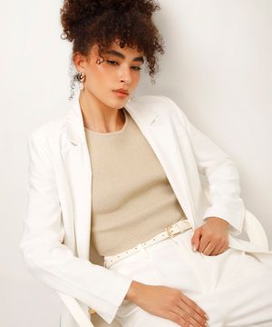 regata de tricot canelada com lurex dourada