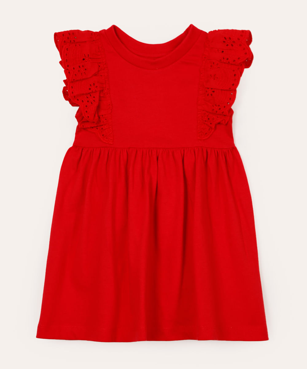 vestido infantil de algodão com babado vermelho