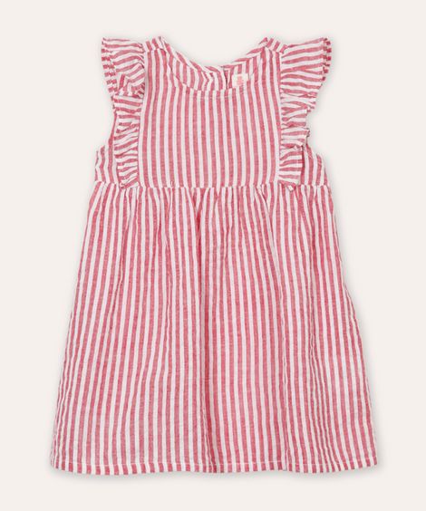 vestido infantil de algodão listrado vermelho
