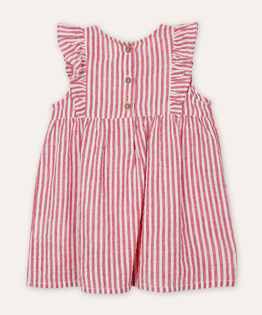 vestido infantil de algodão listrado vermelho