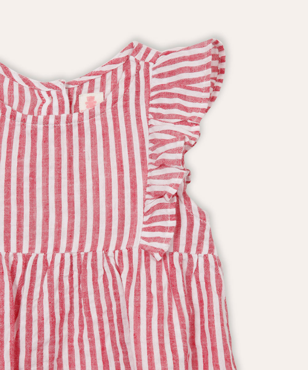 vestido infantil de algodão listrado vermelho