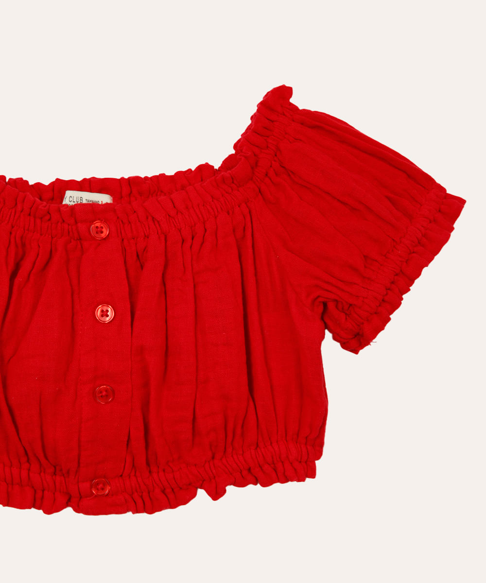 cropped infantil de algodão manga bufante vermelho