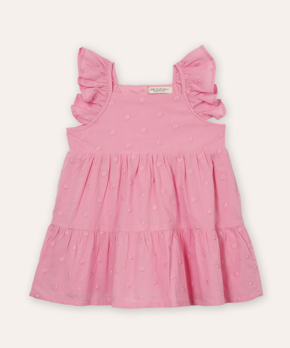 vestido midi infantil poá rosa