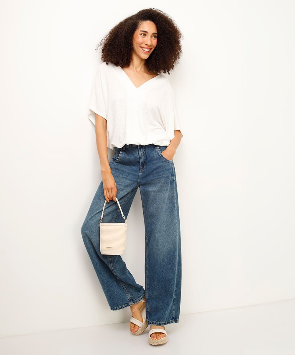 bata decote v texturizada off white