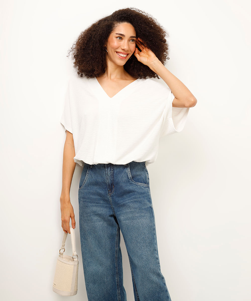 bata decote v texturizada off white