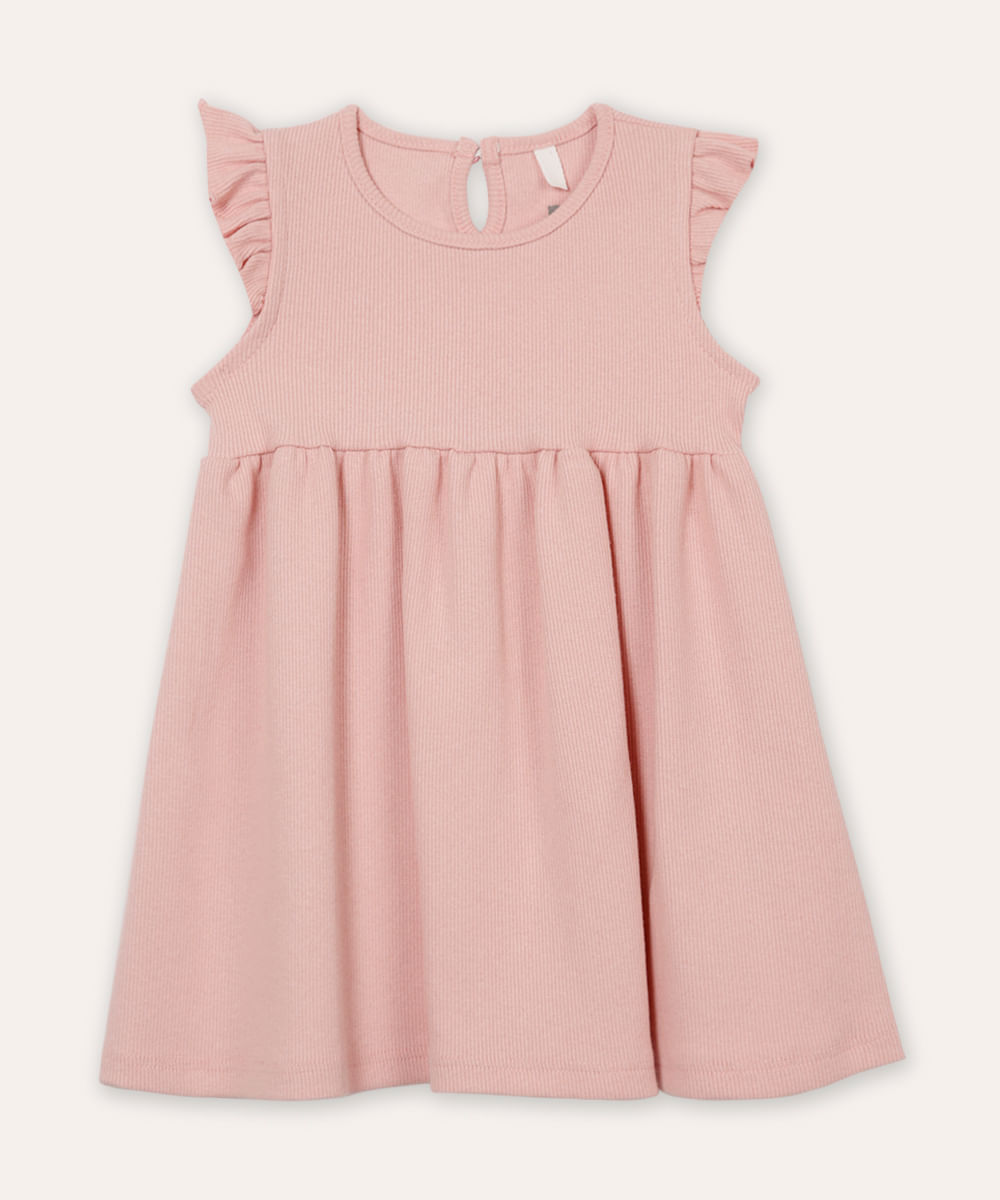 vestido infantil de algodão canelado rosa