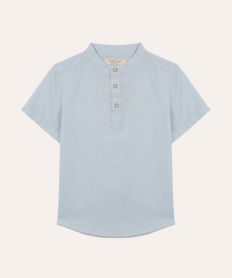 camisa com linho infantil manga curta azul