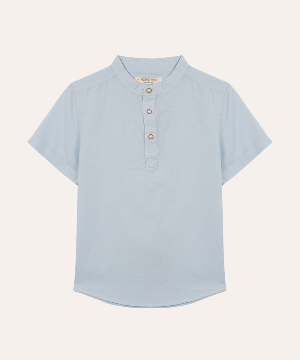 camisa com linho infantil manga curta azul