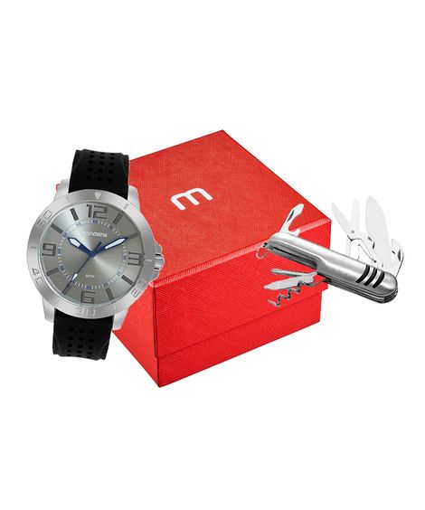 kit relógio analógico masculino mondaine 99776g0mvni1k prateado