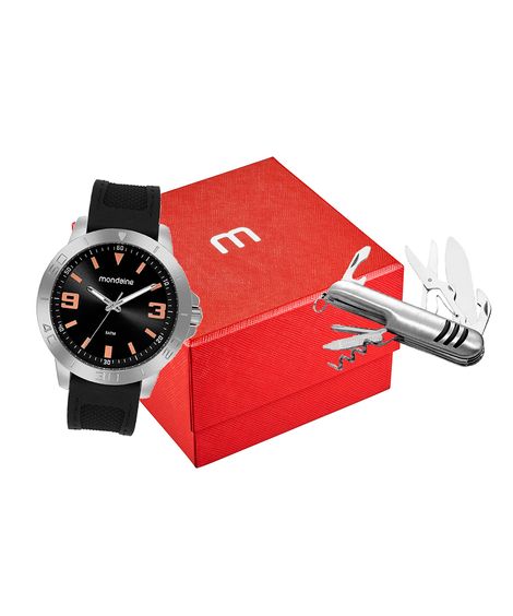 kit relógio analógico masculino mondaine 99777g0mvni1k prateado